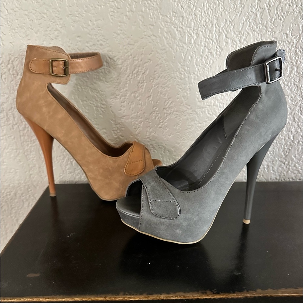 Bundle: Two Pairs of 6-Inch Heels • Beige + Gray • Size 7